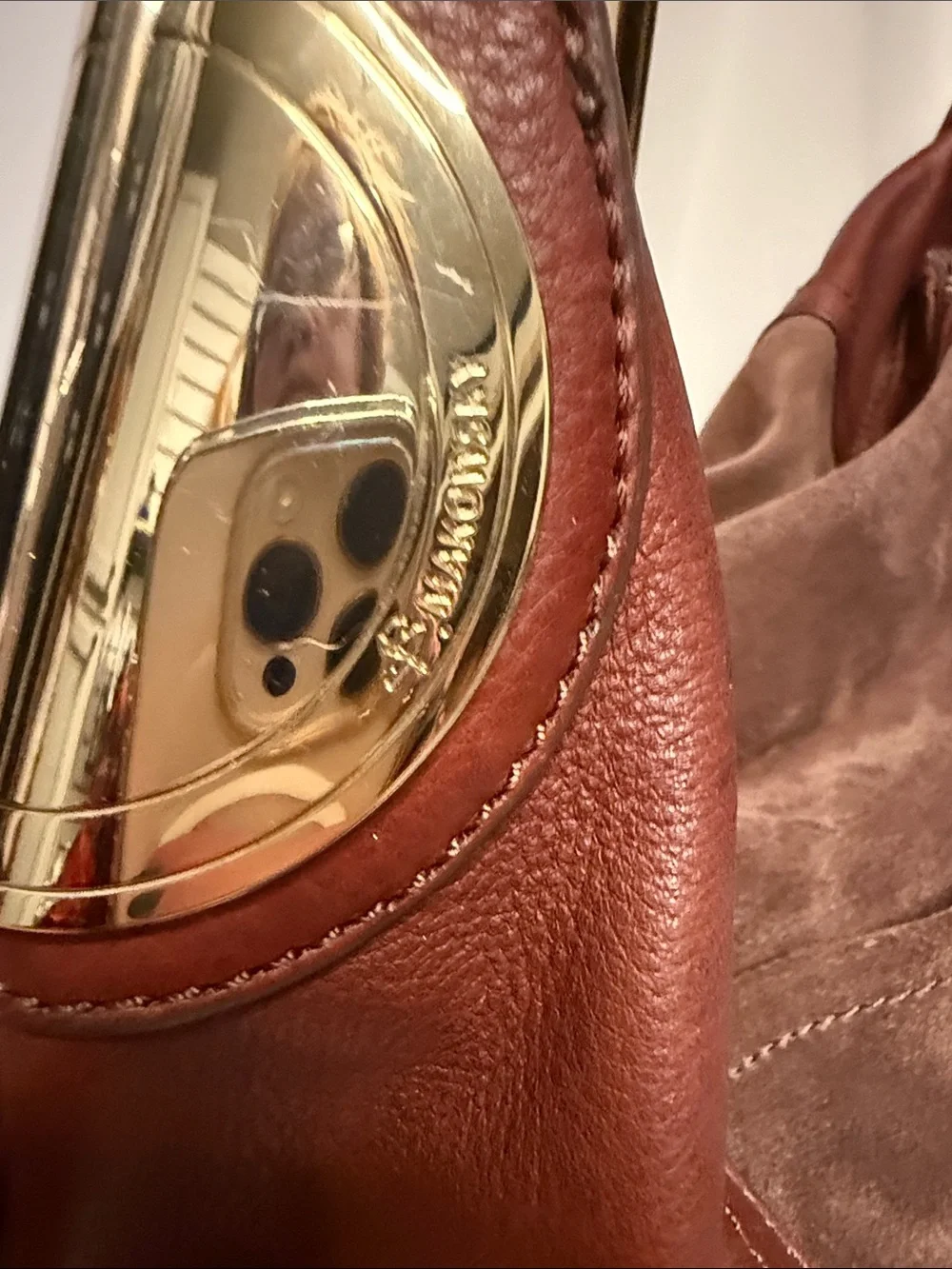 B. Makowsky Suede and Leather Gamma  Hobo Bag - Brown
